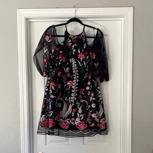 Badgley Mischka Black and Red Floral Dress